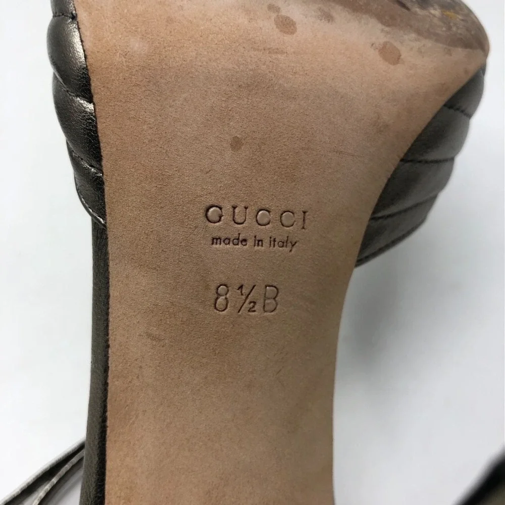 Gucci Sand Pelle Cuoio Sasso Stiletto Heels Womens 8.5 Champaign Metallic Party - Picture 8 of 15